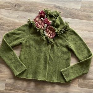 Anthropologie | Sleeping On Snow | Floral Appliqué Cardigan Sweater | L